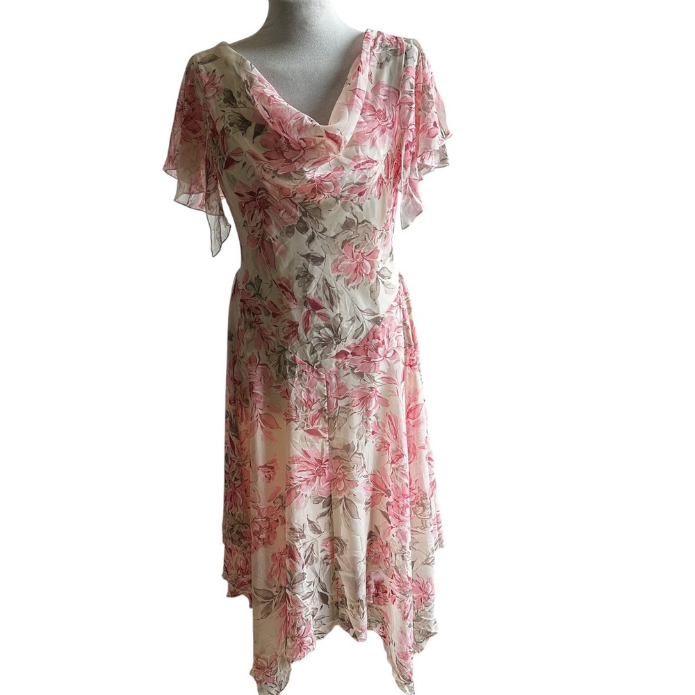 Signature Robbie Bee Midi Dress Floral Chiffon Whimsical Fairy Wedding Size 8 - Picture 2 of 16